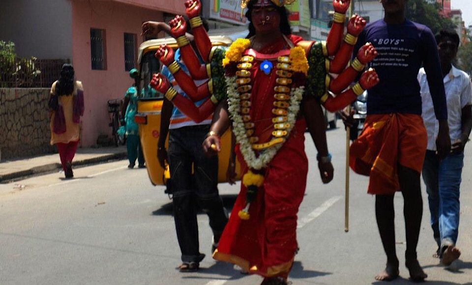 Men dressed as a Devi in Pondicherry