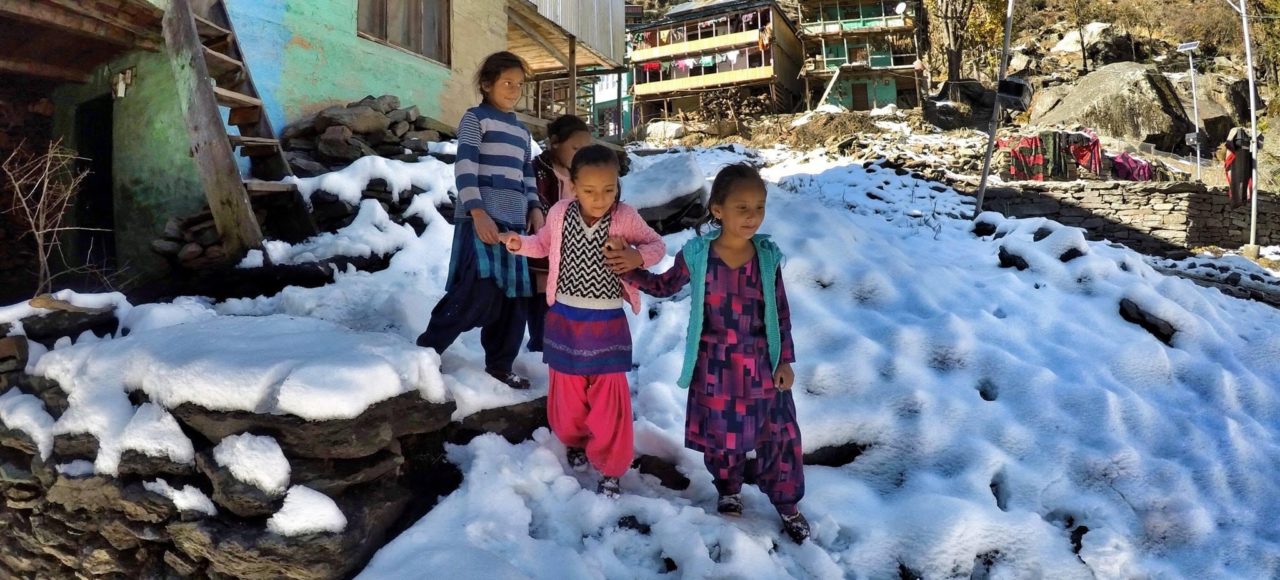 Local kids walking on snow