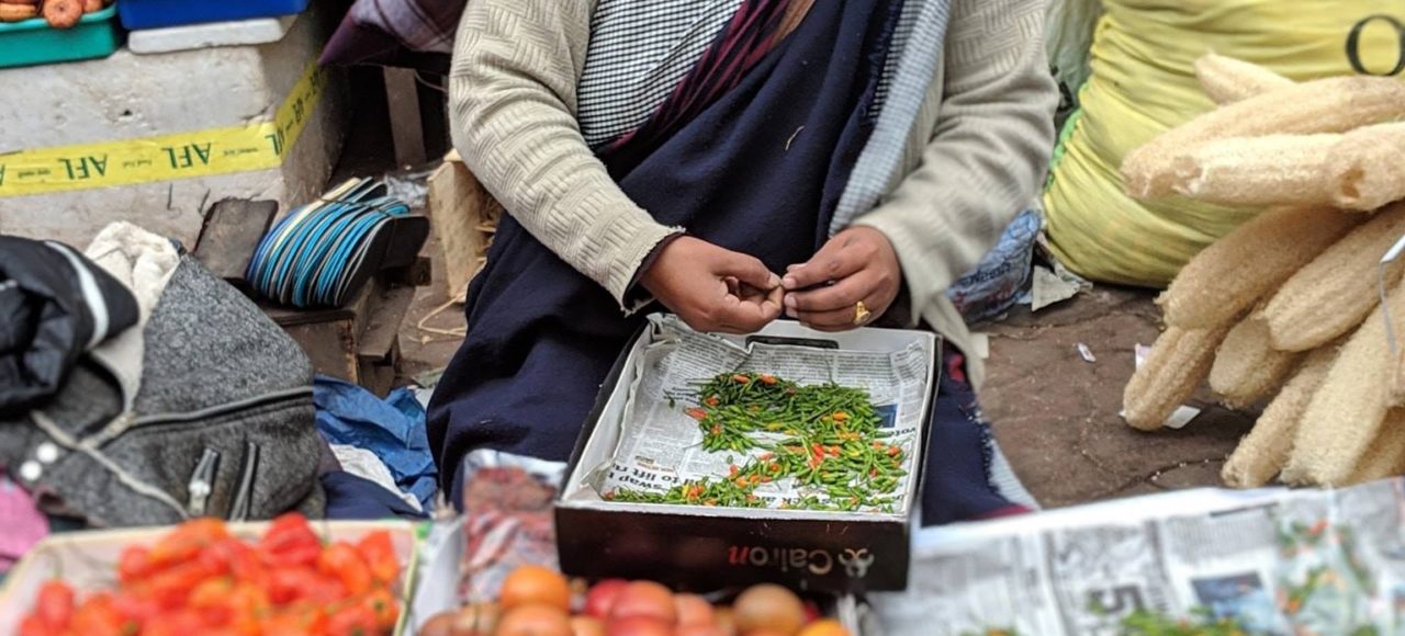 Women selling king Naga chilli