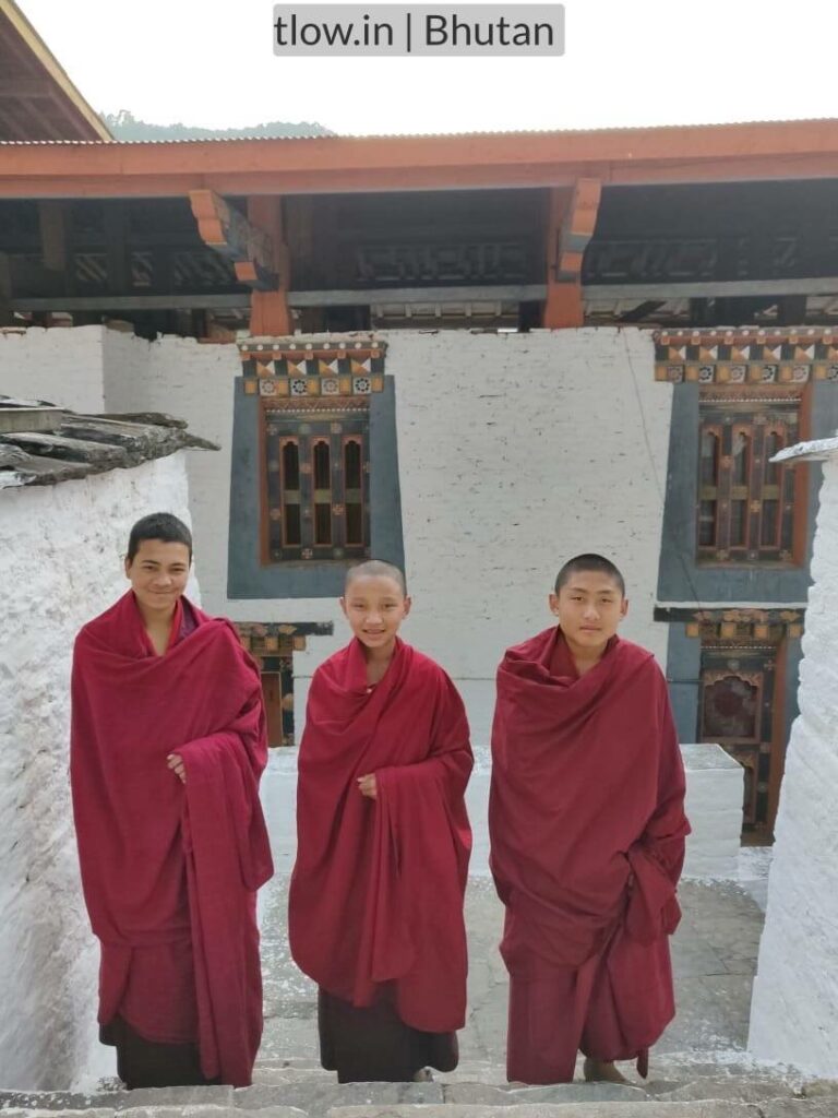Three monks in Bhutan