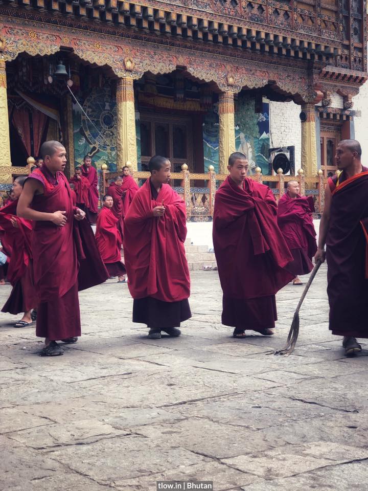 Monks getting a shouting in Bhutan