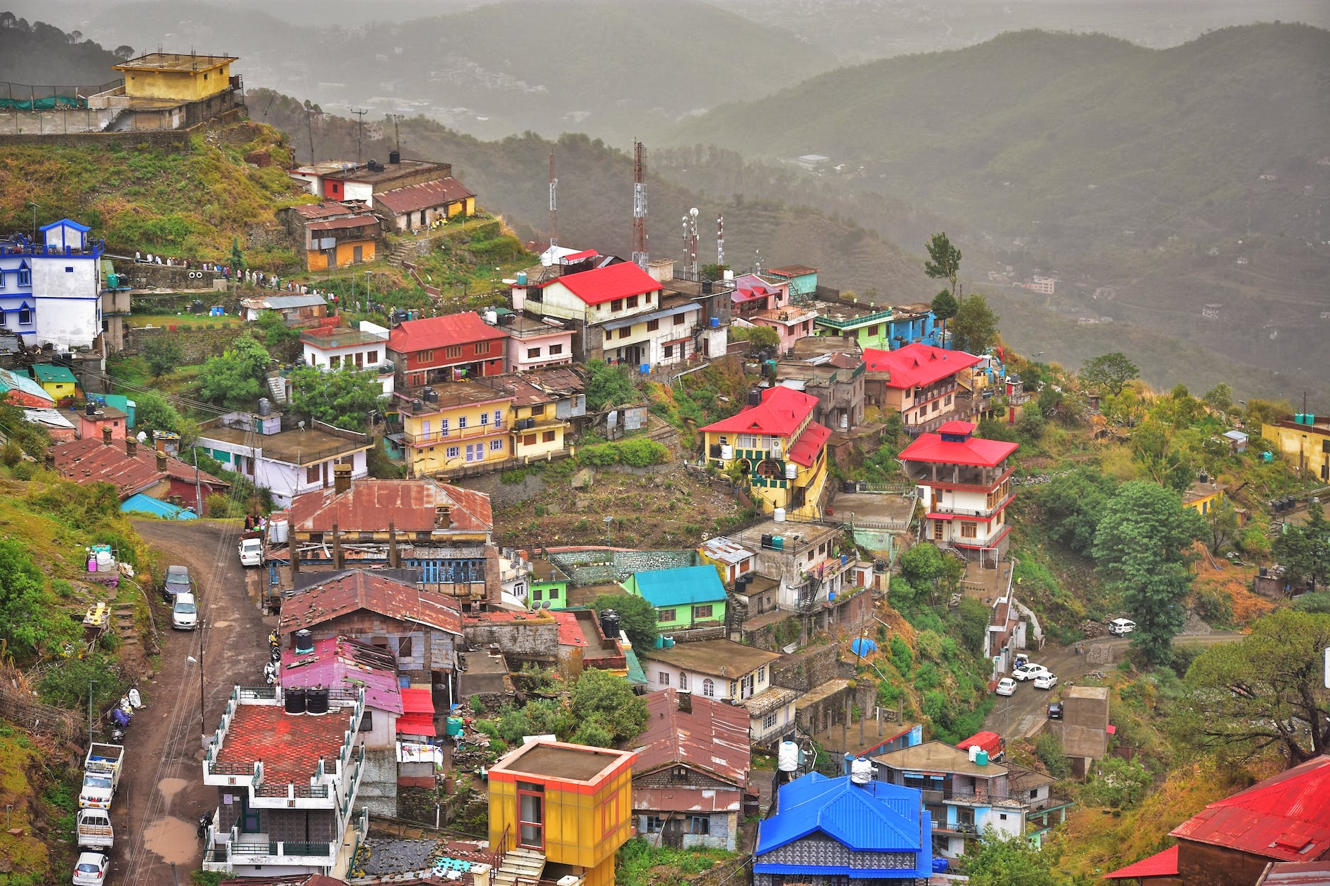 aerial view of houses on mountain