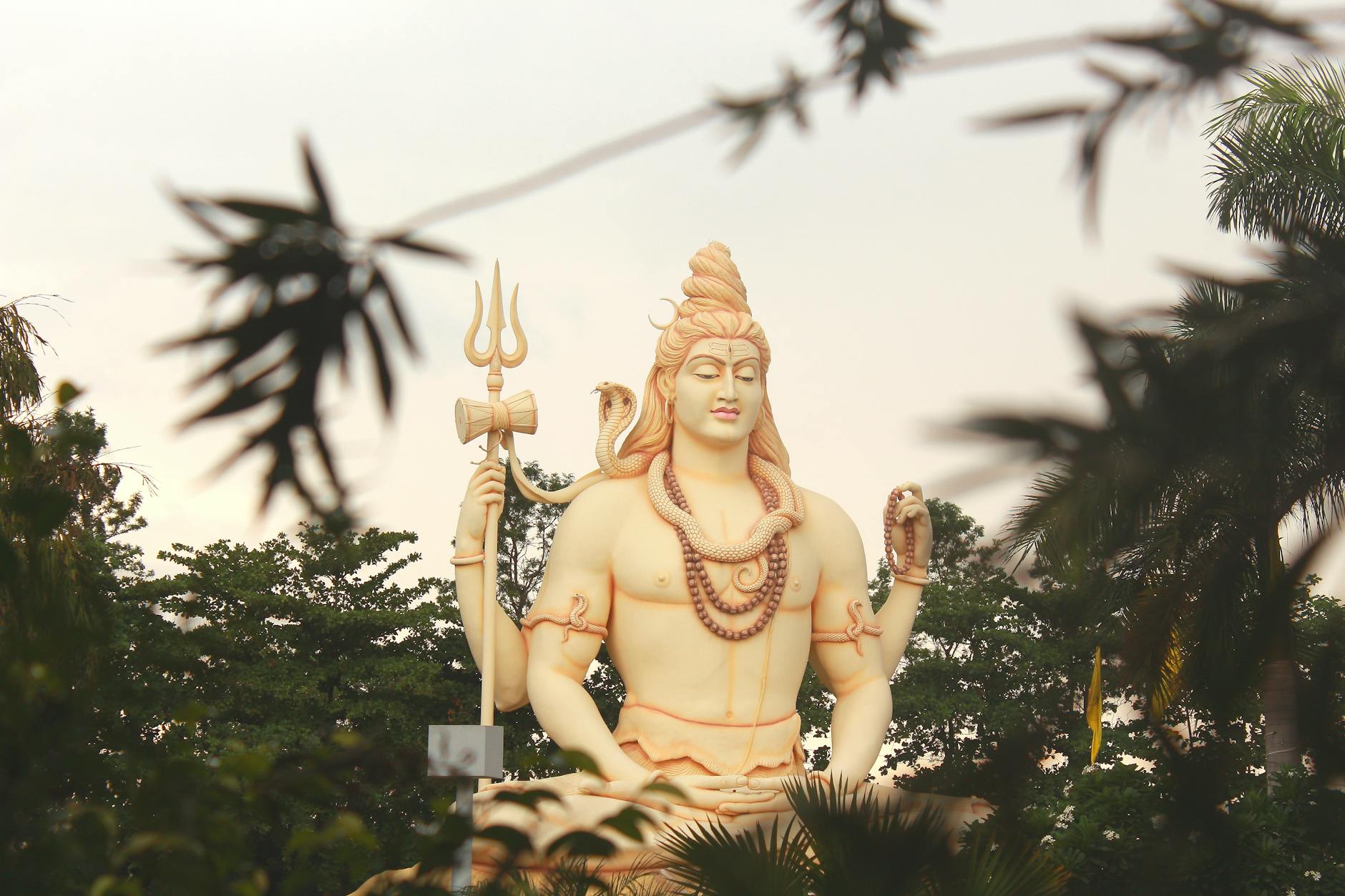 lord shiva statue surrounded by trees