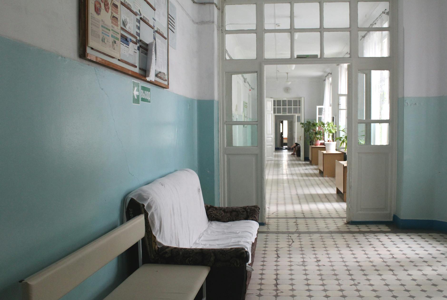 view of a hallway in an old hospital