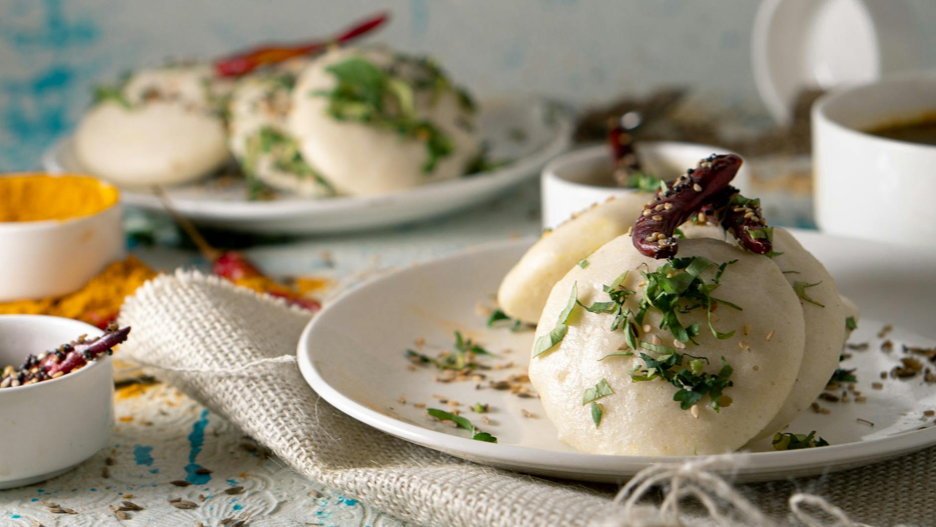 delicious dumplings with with herbs and veggies