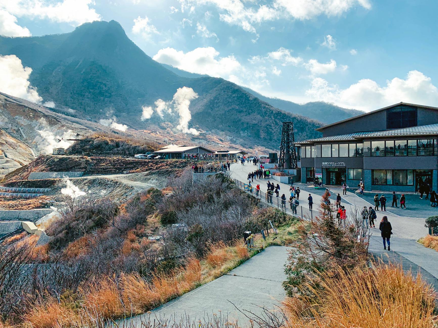 national park with volcanic valley and smoking mist